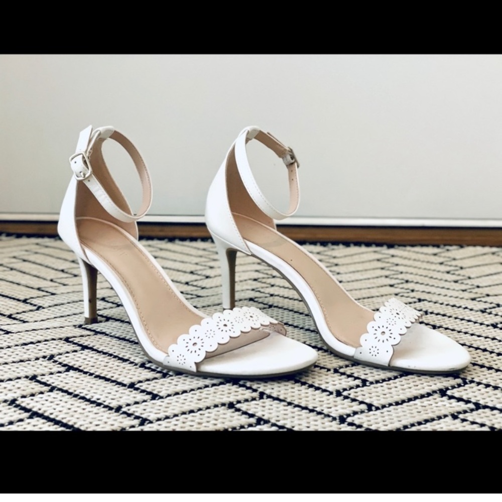 White lace strappy cutout heels